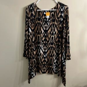 Ruby Rd animal print top, black and brown,  3/4” sleeves, size L, like new